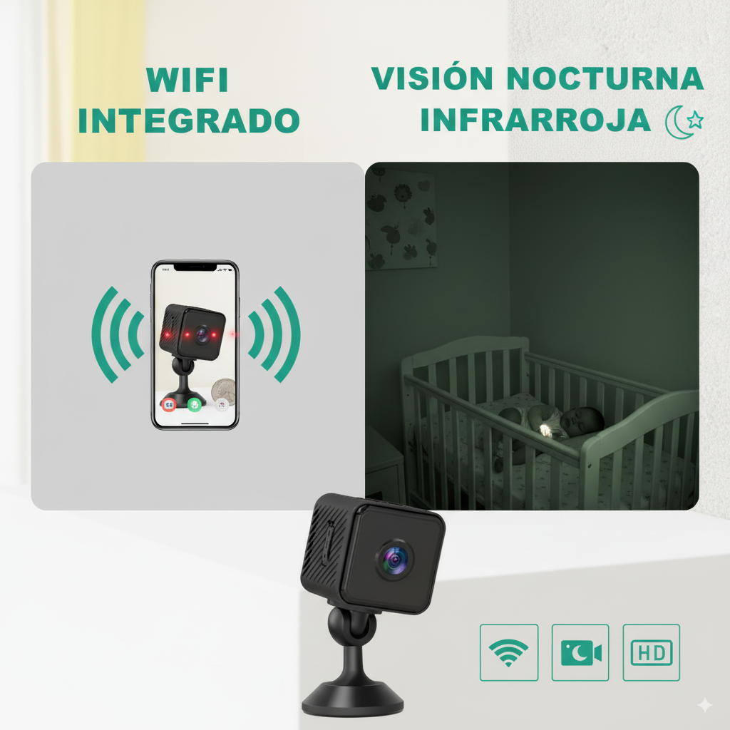 PROMO 2x1 Cámara Espía Mini de Seguridad Wi-Fi 1080p con Visión Nocturna