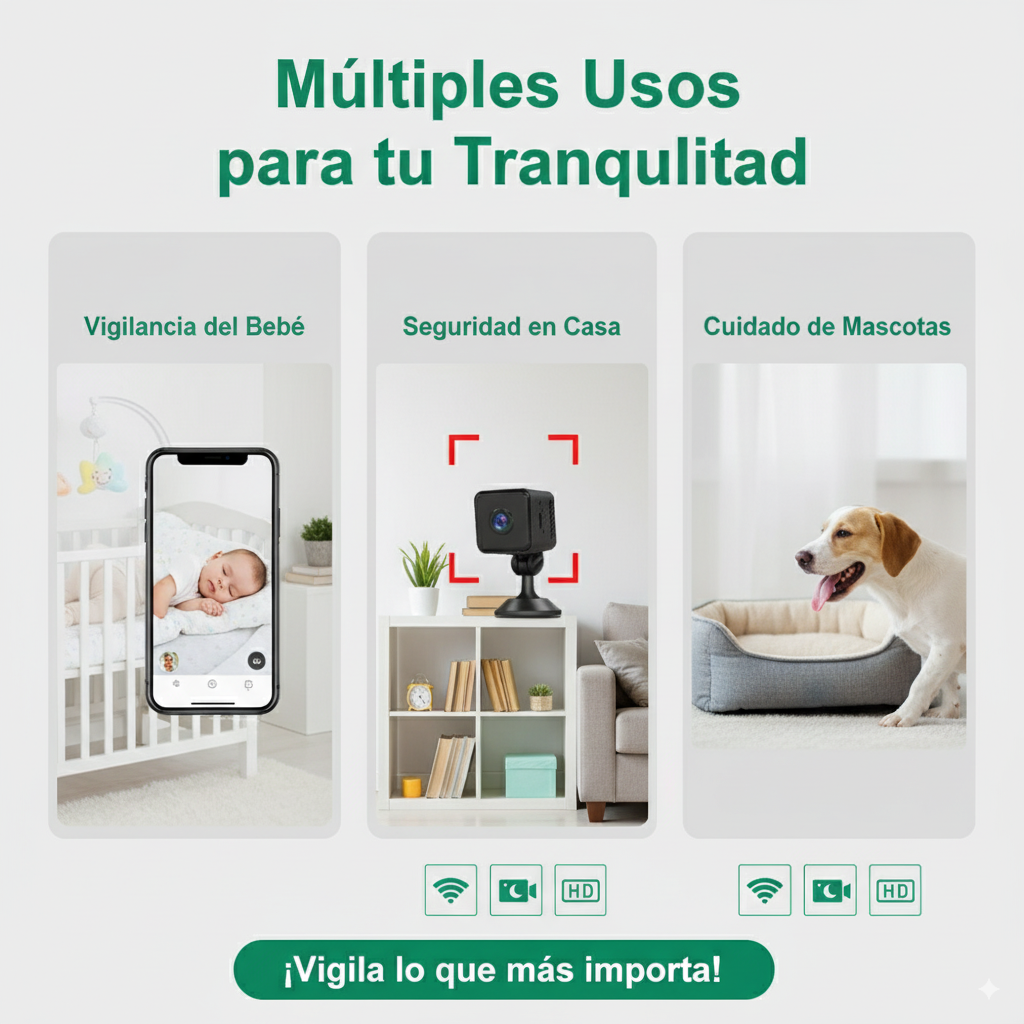 PROMO 2x1 Cámara Espía Mini de Seguridad Wi-Fi 1080p con Visión Nocturna